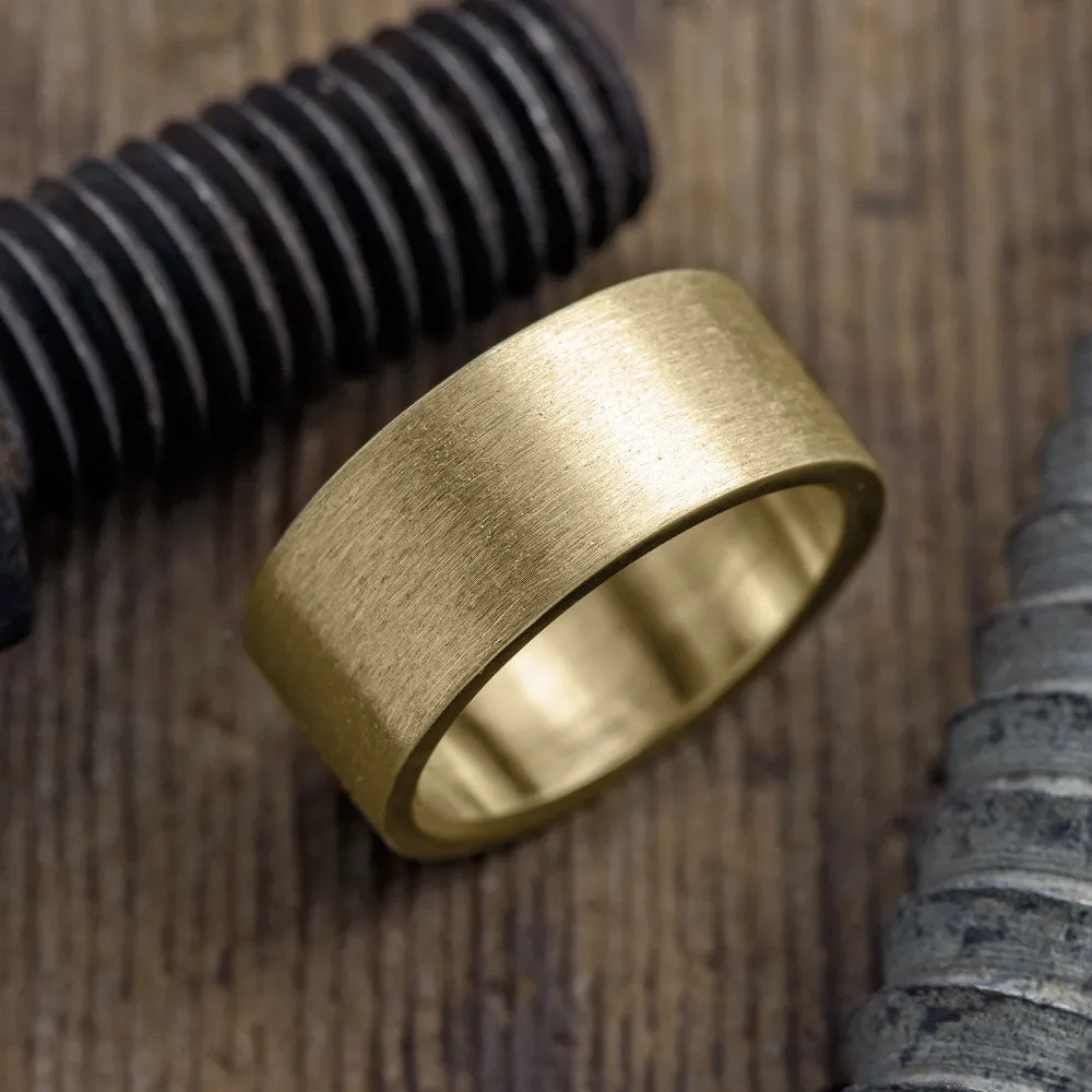 10mm 14K Yellow Gold Men's Comfort Fit Wedding Band, Brushed Matte Finish