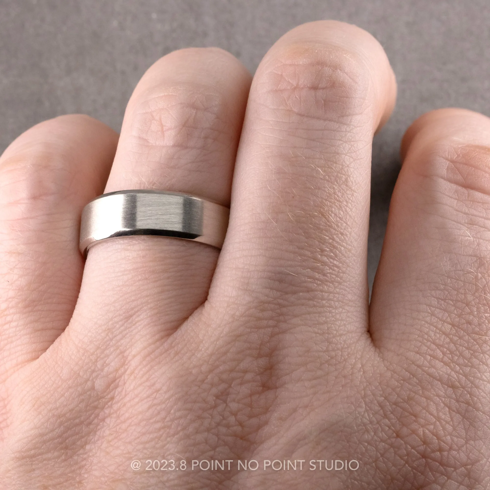 14k White Gold Men's 7mm Beveled Edge Band, Brushed Matte Finish