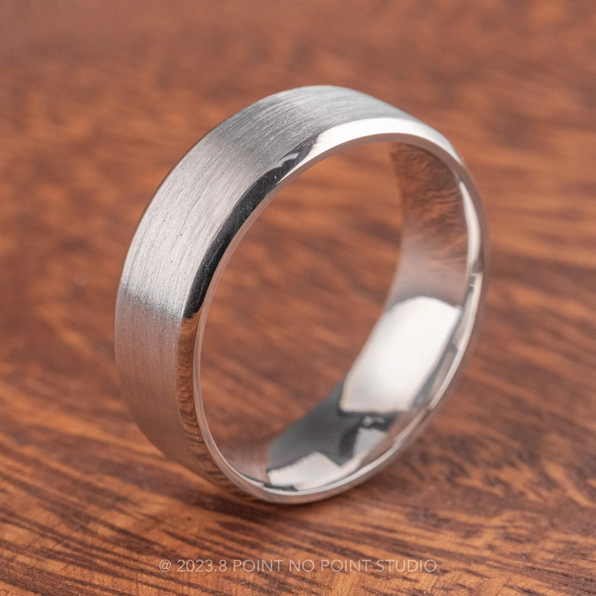 14k White Gold Men's 7mm Beveled Edge Band, Brushed Matte Finish