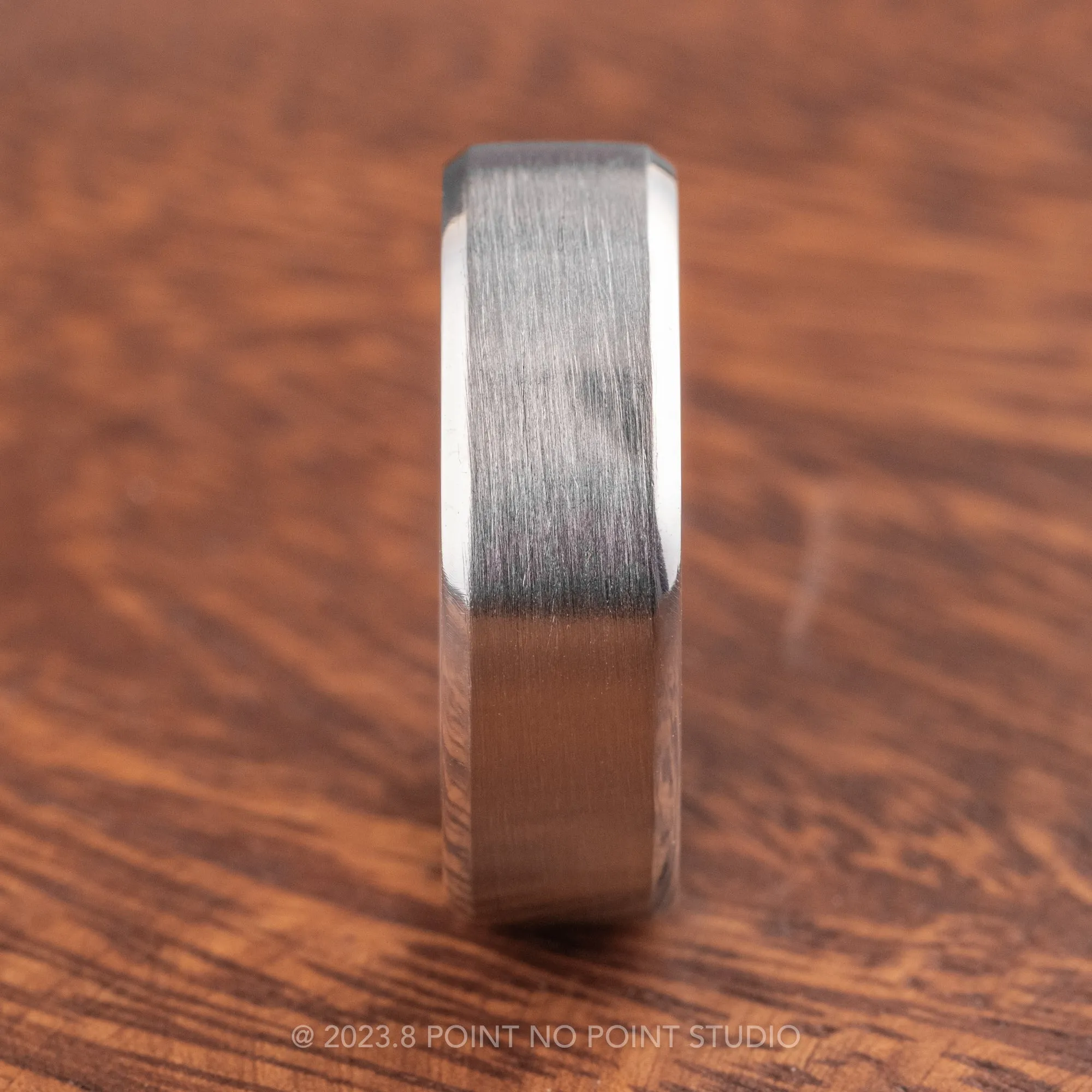 14k White Gold Men's 7mm Beveled Edge Band, Brushed Matte Finish