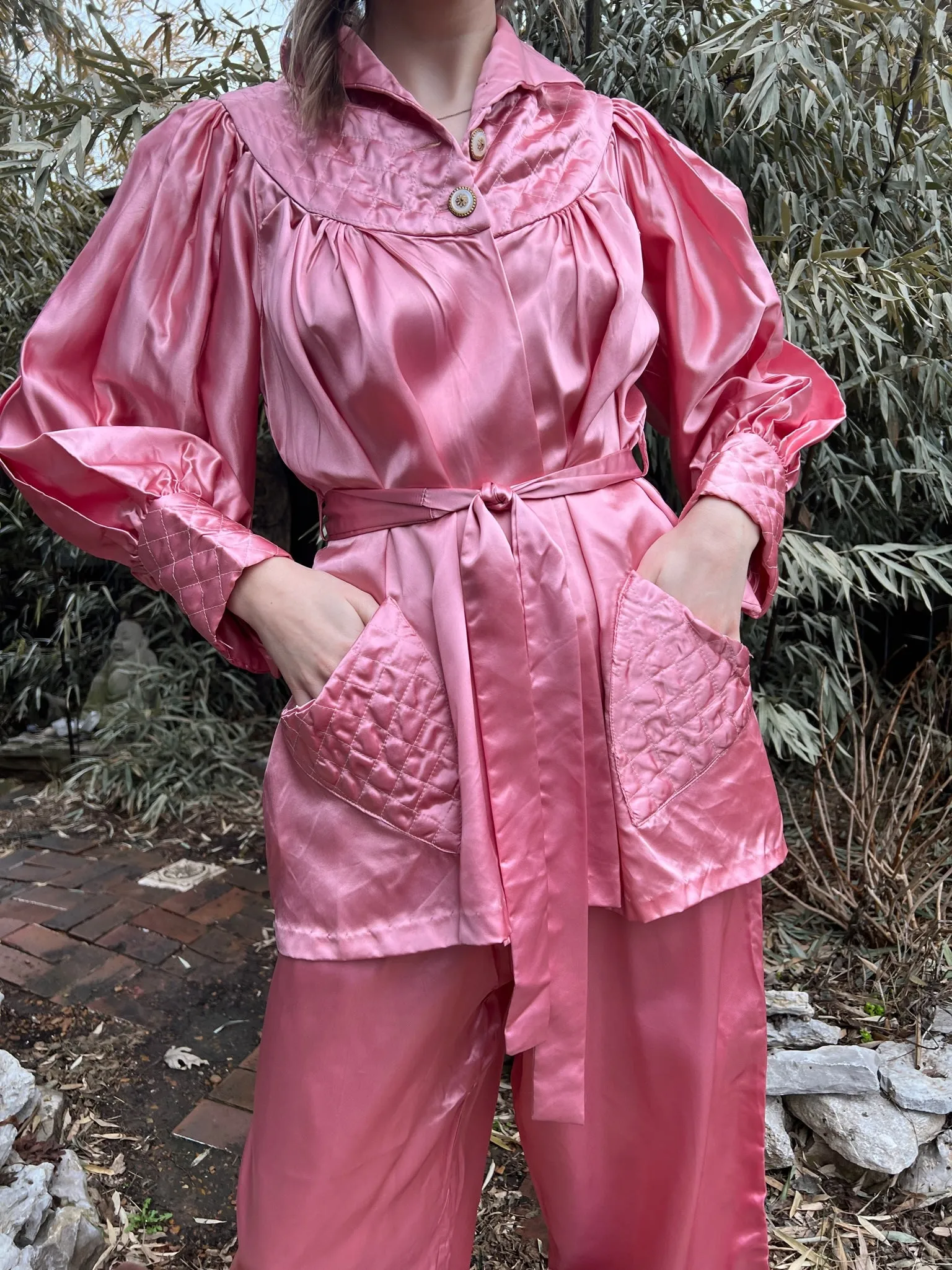 40s Pink Satin Pajama Set