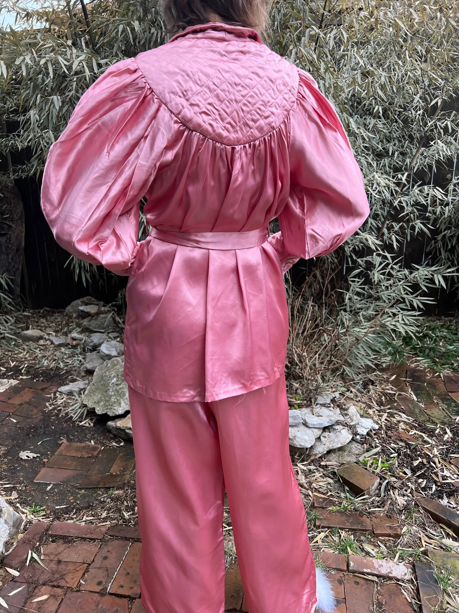 40s Pink Satin Pajama Set