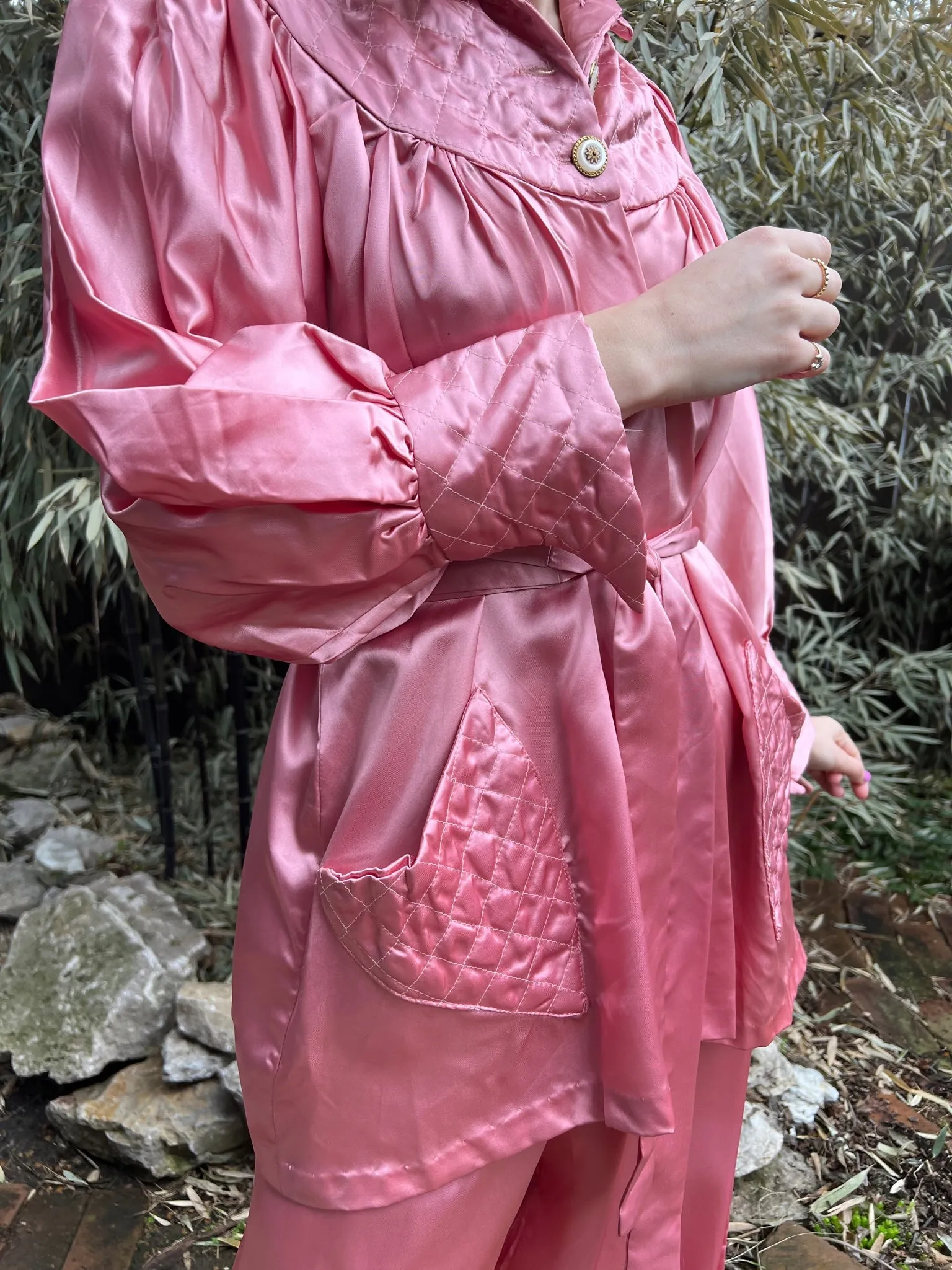 40s Pink Satin Pajama Set