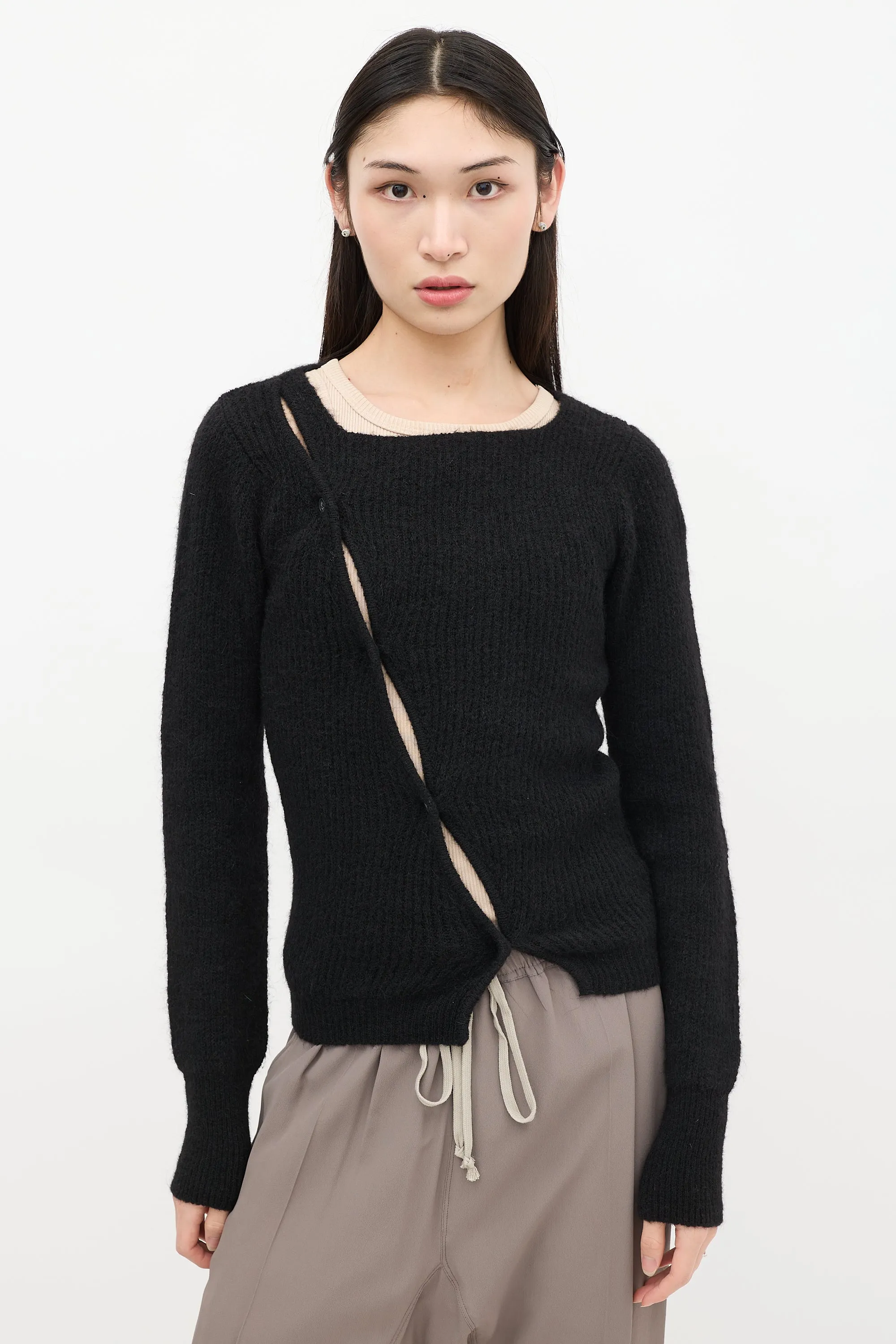 Black Asymmetric La Maille Pau Cardigan