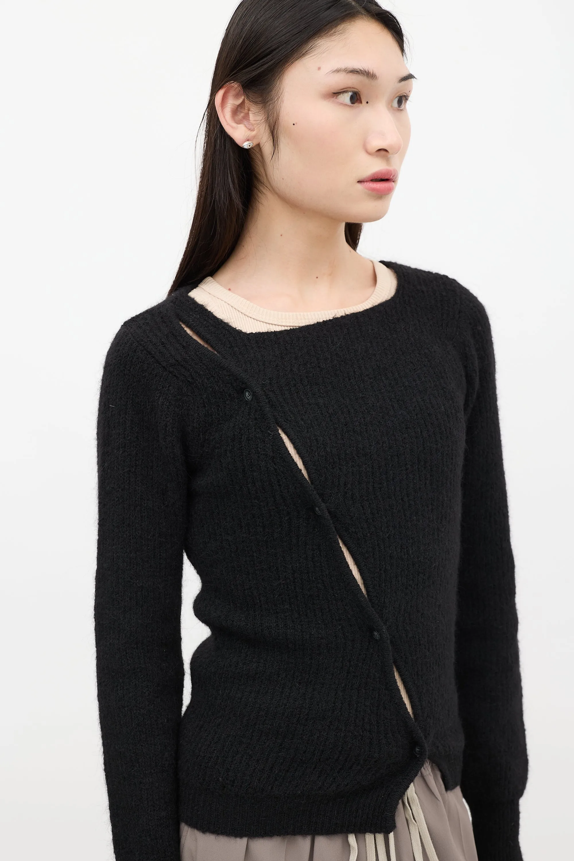 Black Asymmetric La Maille Pau Cardigan