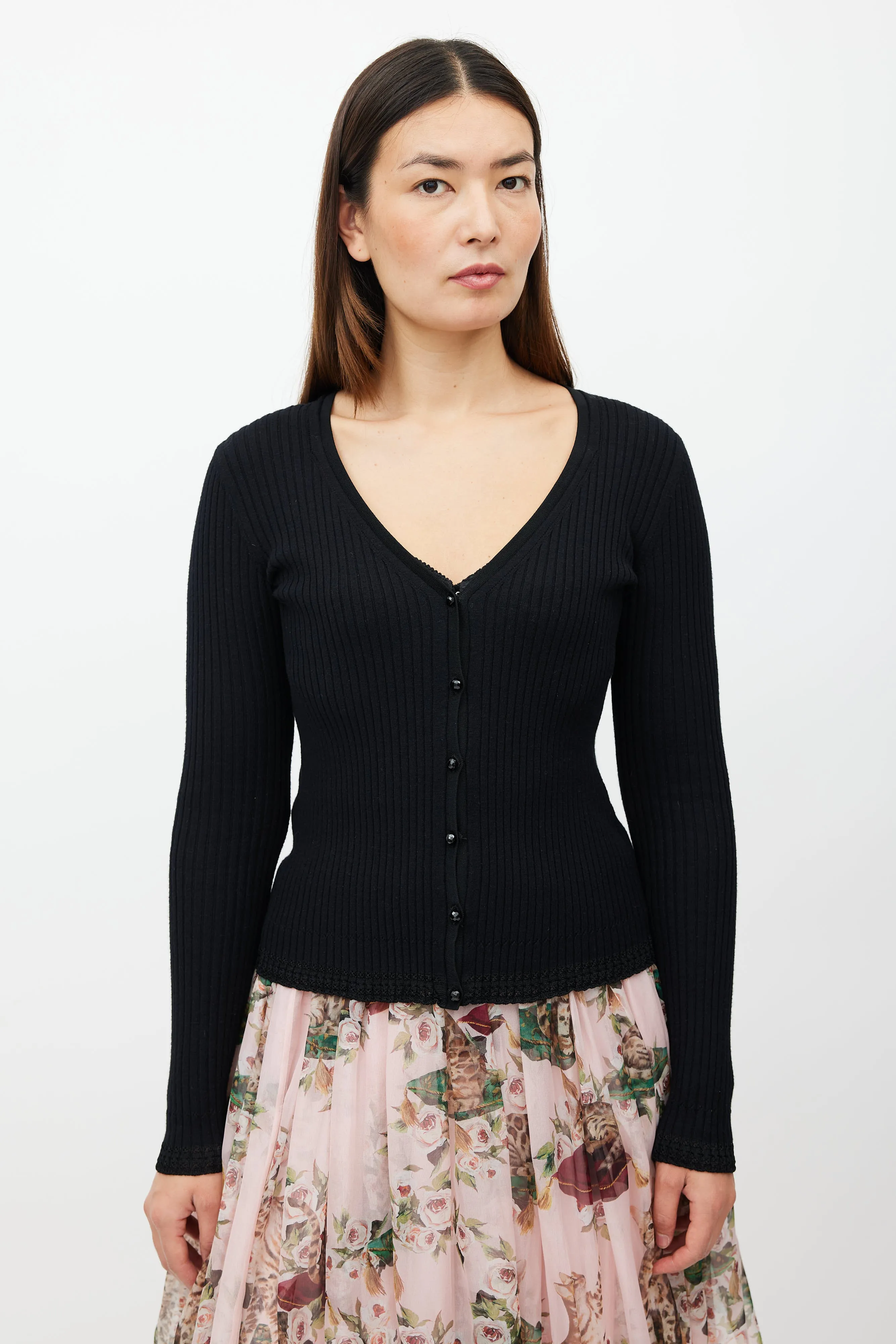 Black Ribbed Cardigan