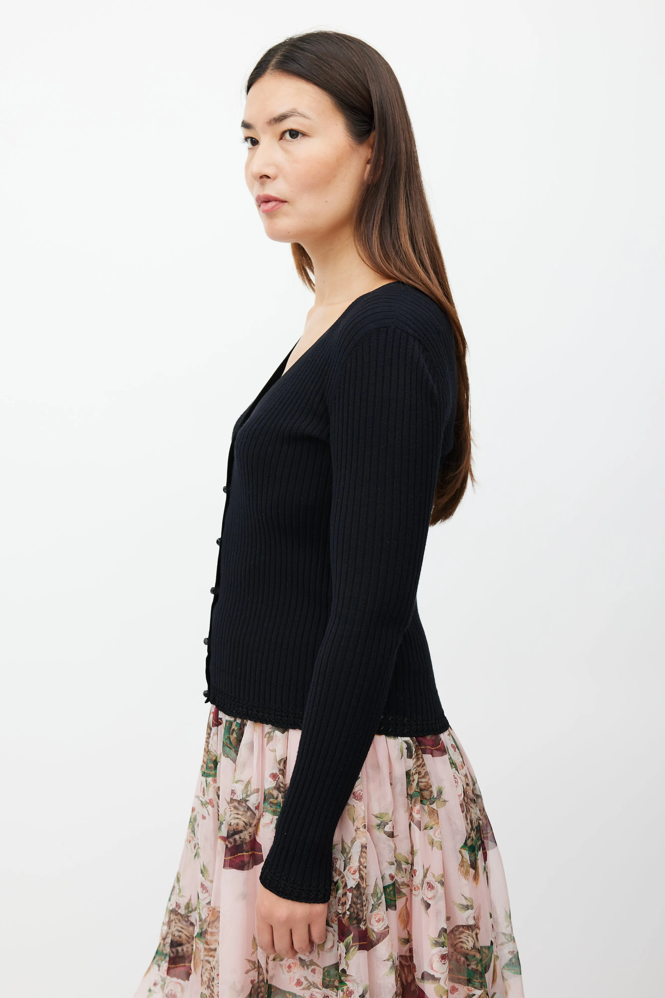 Black Ribbed Cardigan