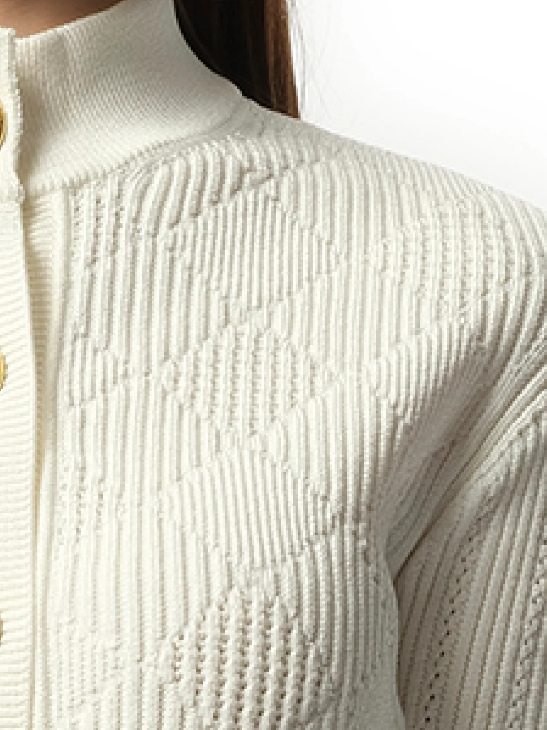 Buttoned 2 Pockets Vichy Knit Cardigan in White