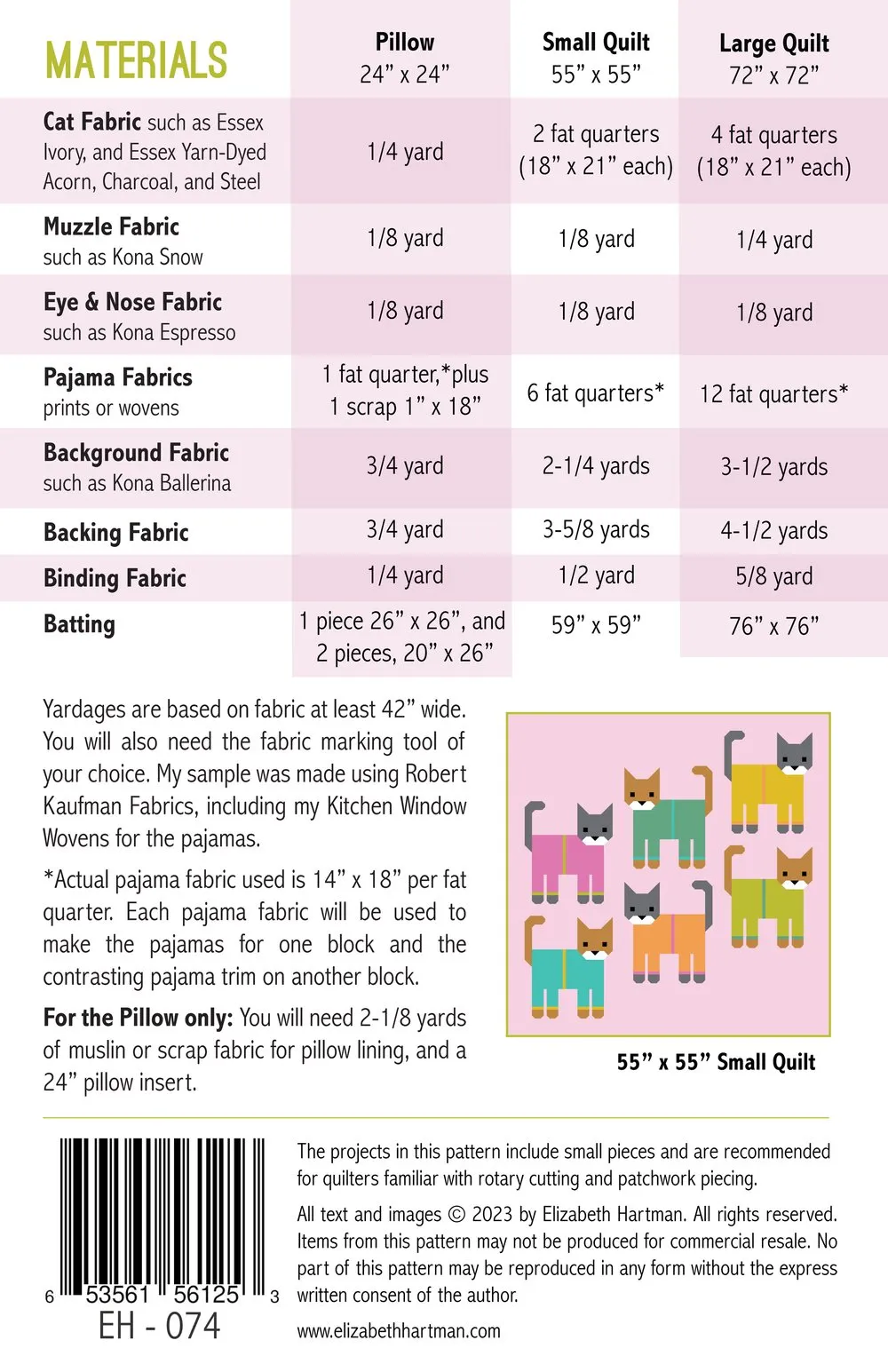 Cats in Pajamas Quilt Pattern by Elizabeth Hartman