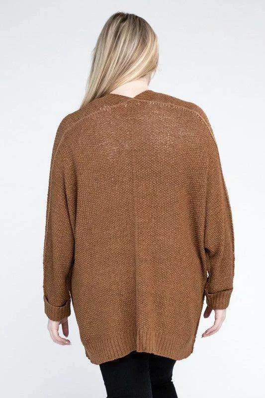eesome Plus Size Ribbed Knit Open Front Cardigan