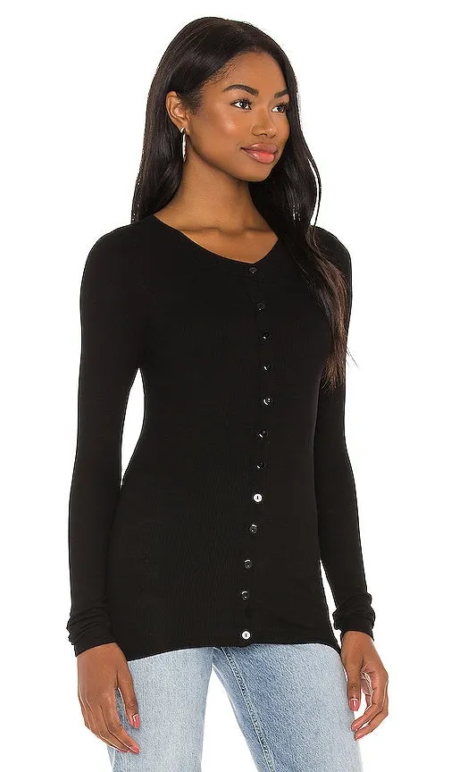 Enza Costa Silk Rib Fitted Long Sleeve Cardigan in Black
