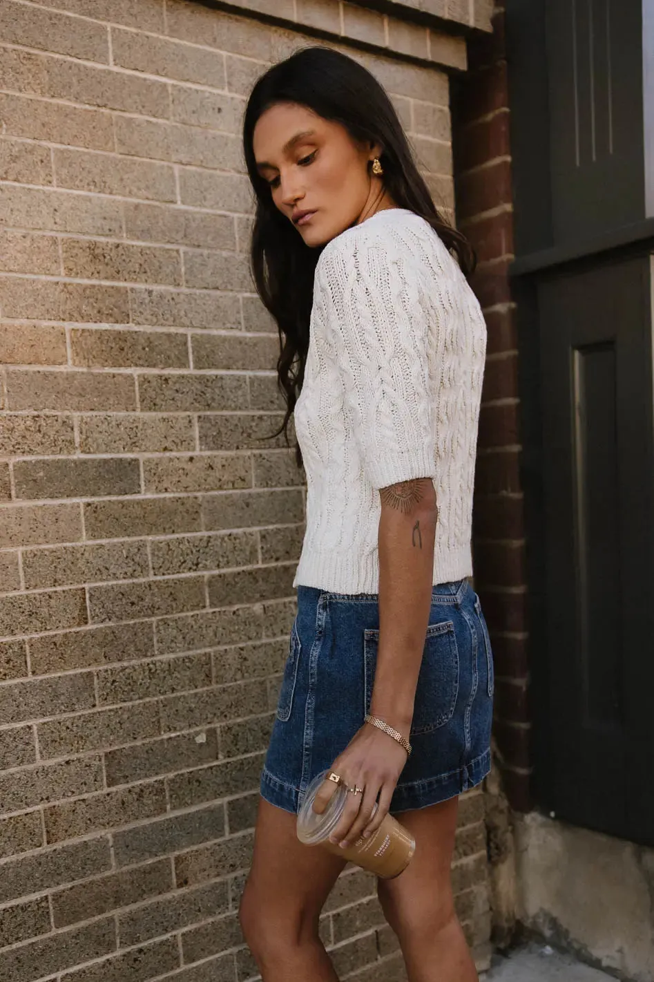 Erika Cable Knit Cardigan in Ivory - FINAL SALE