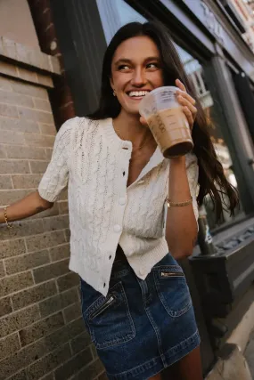 Erika Cable Knit Cardigan in Ivory - FINAL SALE