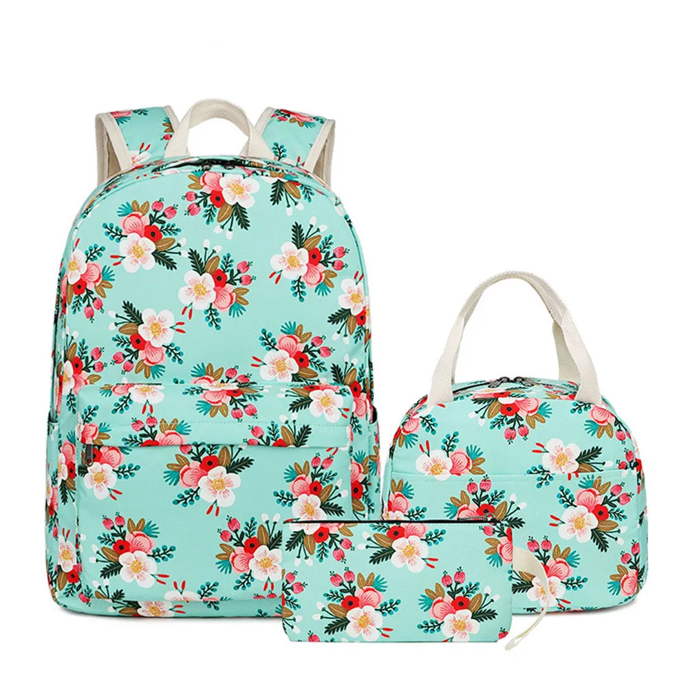 Floral School Rucksack Backpack Set with Lunch Bag Pencil Case for Teens