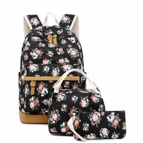 Floral School Rucksack Backpack Set with Lunch Bag Pencil Case for Teens