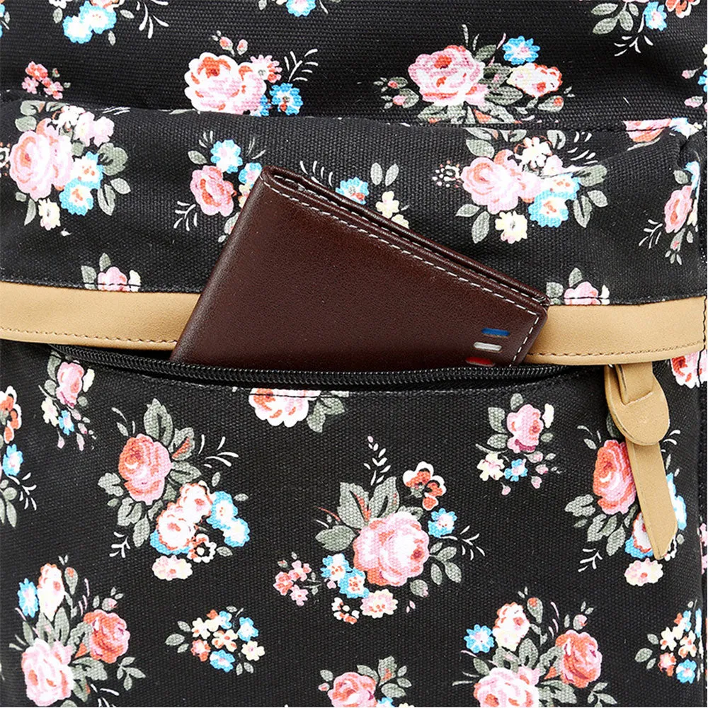 Floral School Rucksack Backpack Set with Lunch Bag Pencil Case for Teens