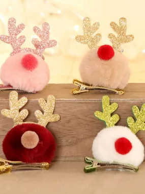 Girls Oh Deer Fuzzy Reindeer Nose Hairclip
