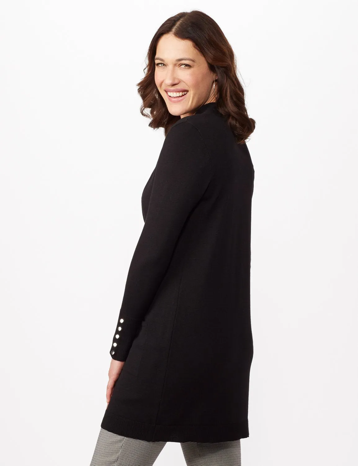 Long Sleeve Two Pocket Button Trim Duster Cardigan