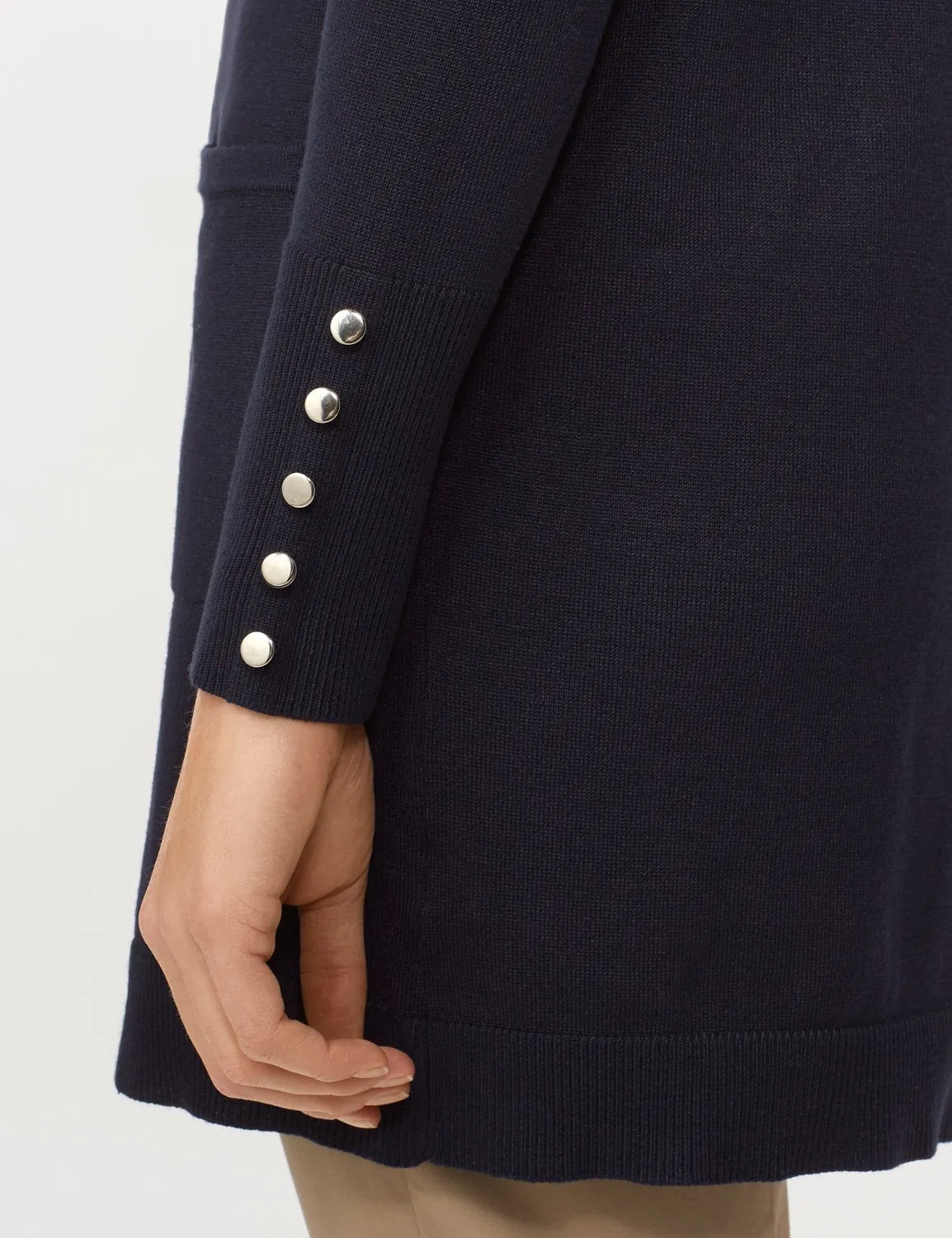 Long Sleeve Two Pocket Button Trim Duster Cardigan