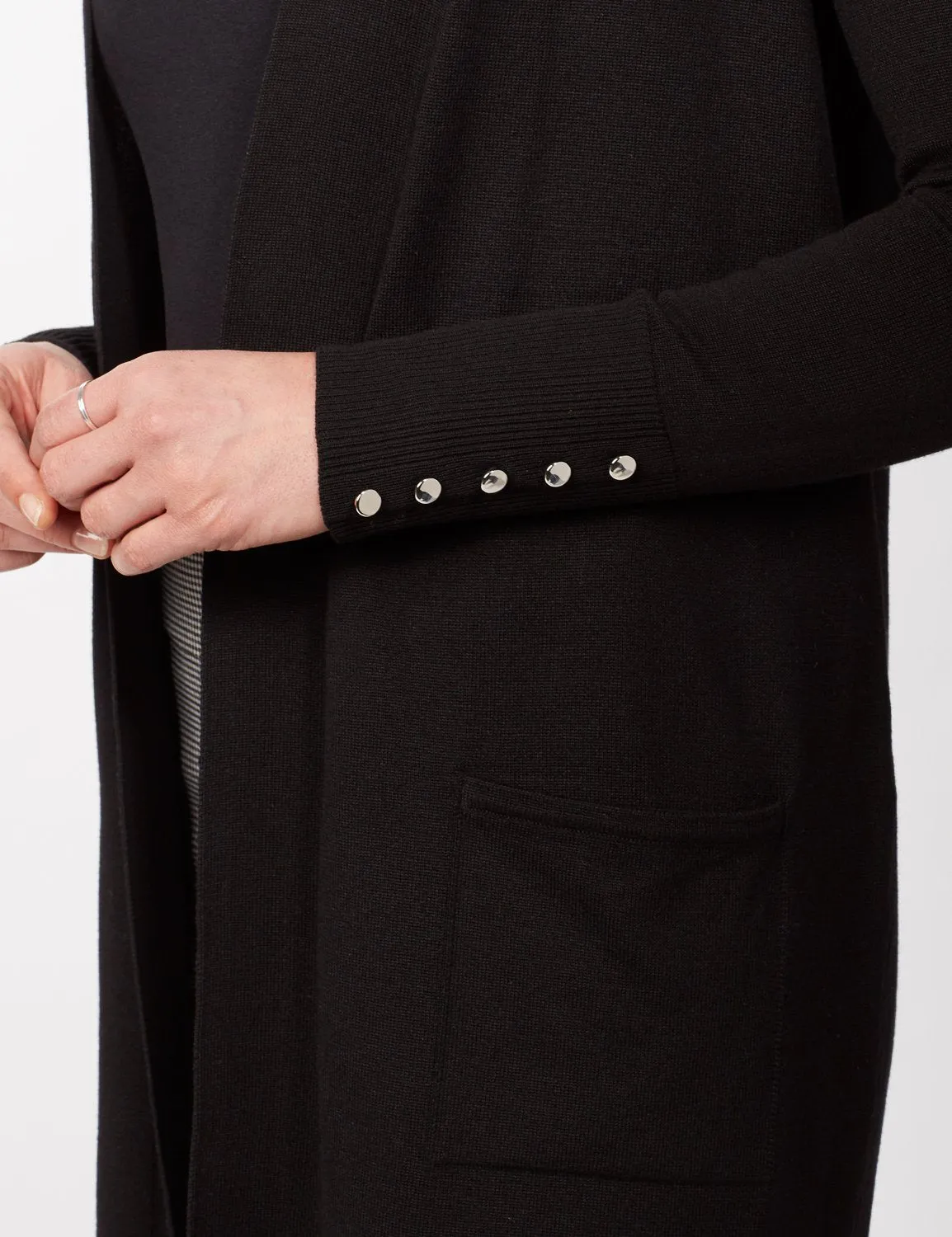 Long Sleeve Two Pocket Button Trim Duster Cardigan