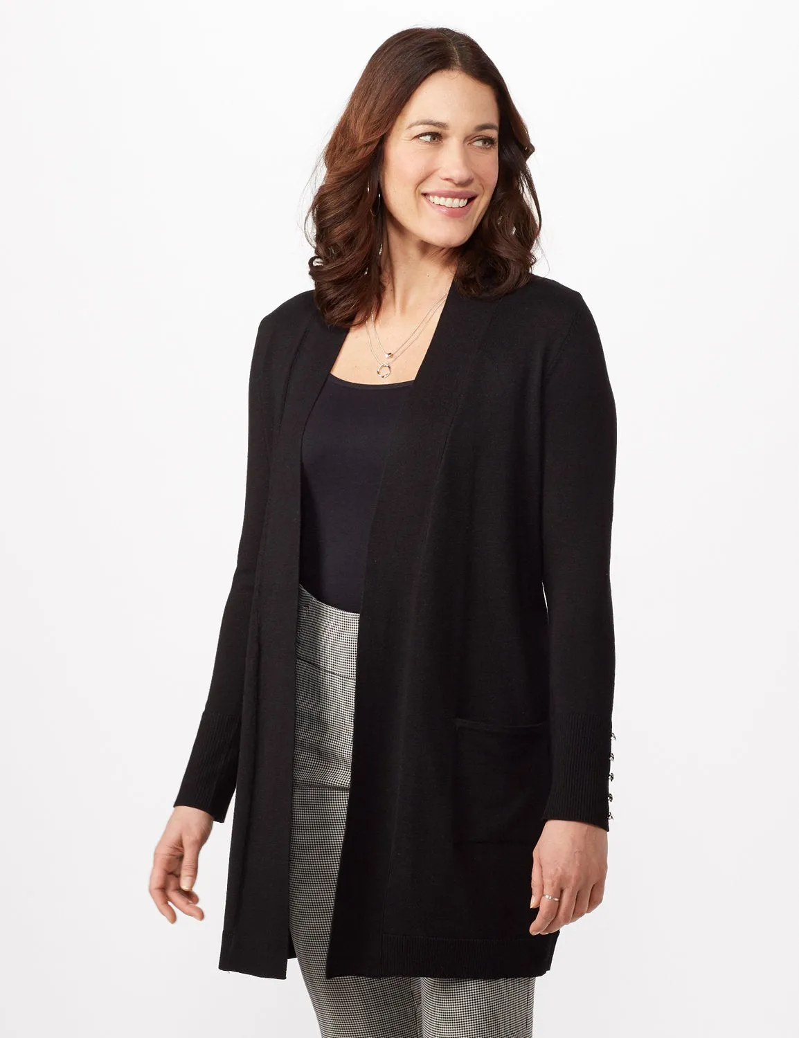 Long Sleeve Two Pocket Button Trim Duster Cardigan