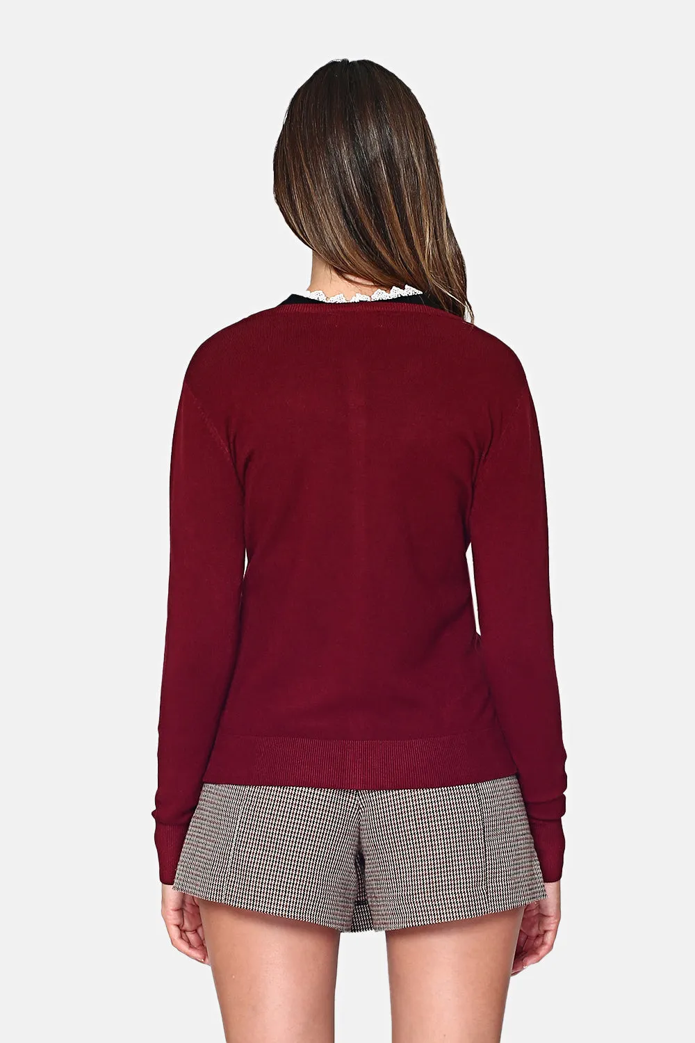 Long-sleeved buttoned V-neck cardigan