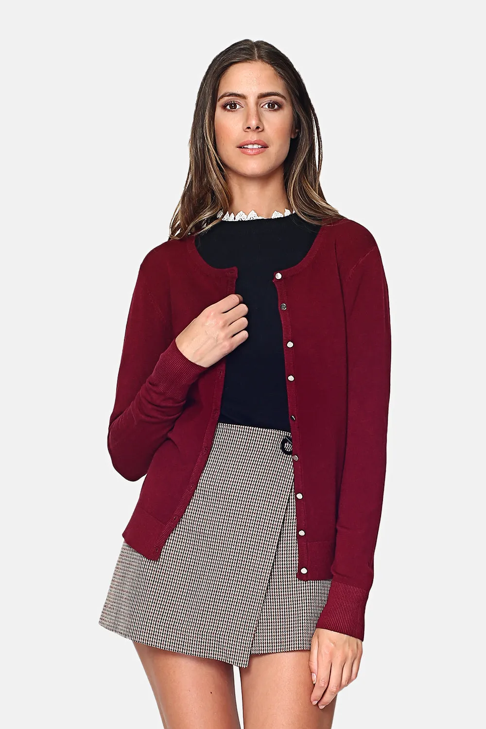 Long-sleeved buttoned V-neck cardigan