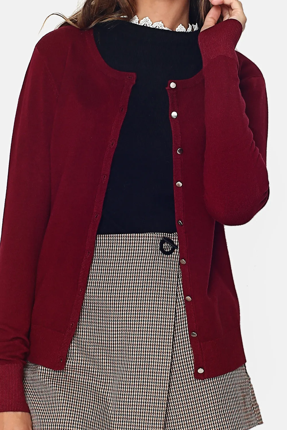 Long-sleeved buttoned V-neck cardigan