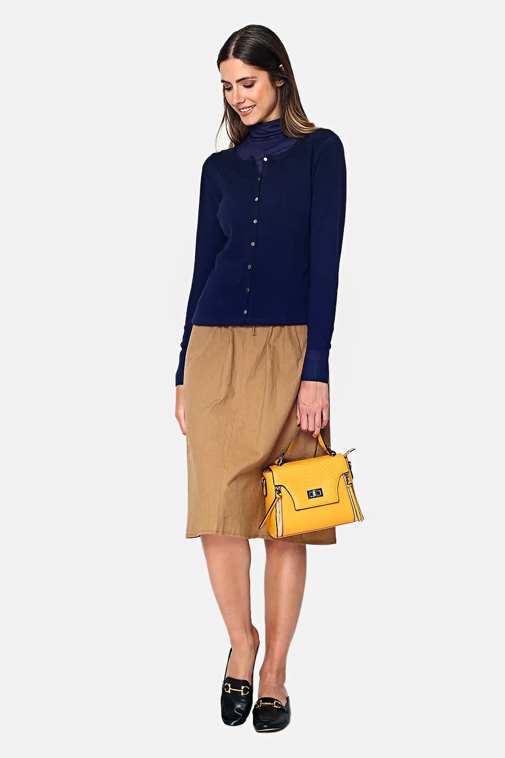 Long-sleeved buttoned V-neck cardigan