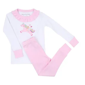 Magnolia Baby Little Girls Pink Believe in Magic Unicorn Ruffle Pajamas - Long