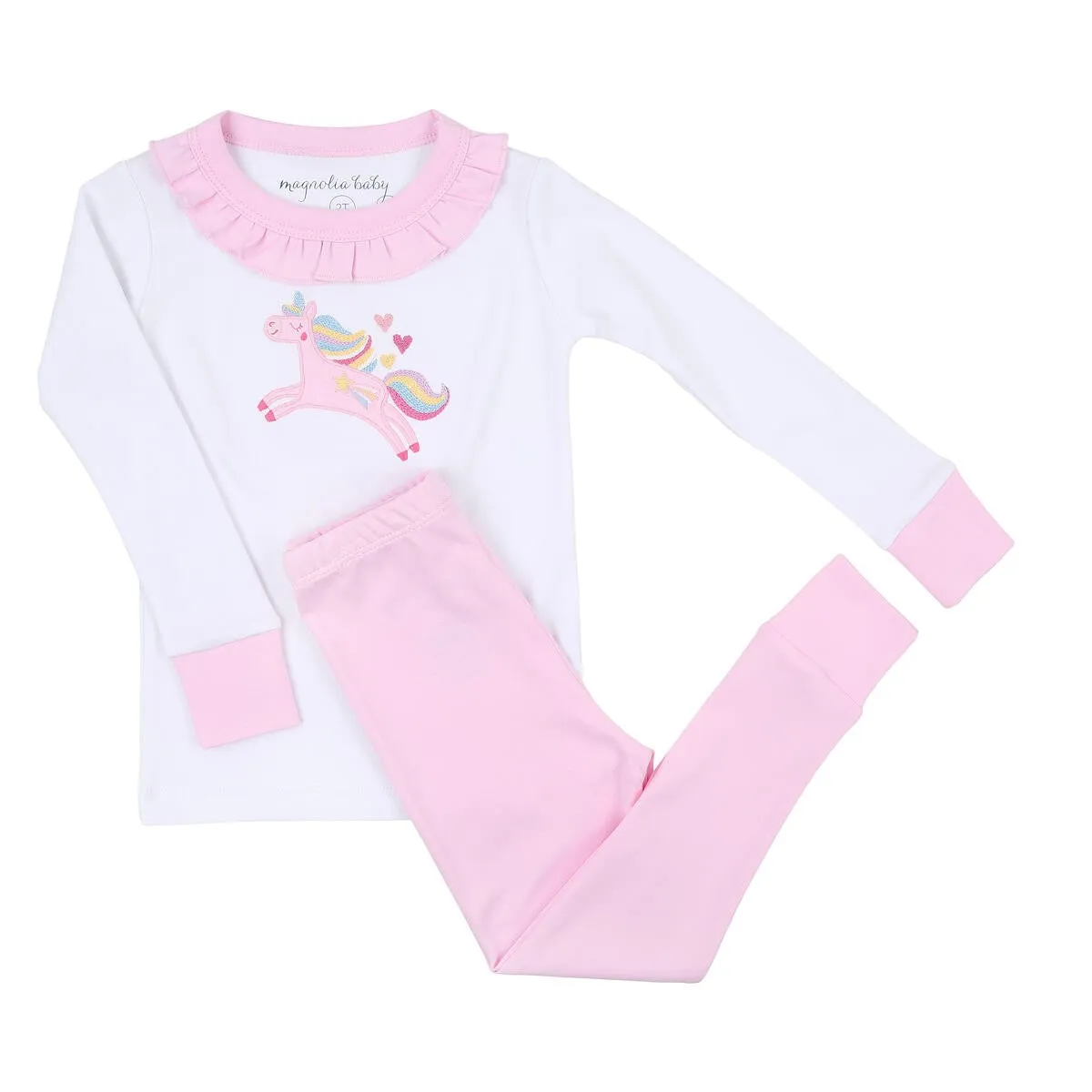 Magnolia Baby Little Girls Pink Believe in Magic Unicorn Ruffle Pajamas - Long