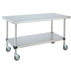 Metro MWT306FS 30" x 60" Mobile Stainless Steel Work Table with Stainless Steel Bottom Shelf