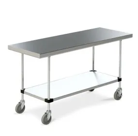 Metro MWTS2448FS 24" x 48" Mobile Stainless Steel Work Table with Stainless Steel Bottom Shelf