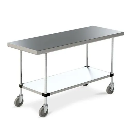 Metro MWTS2448FS 24" x 48" Mobile Stainless Steel Work Table with Stainless Steel Bottom Shelf