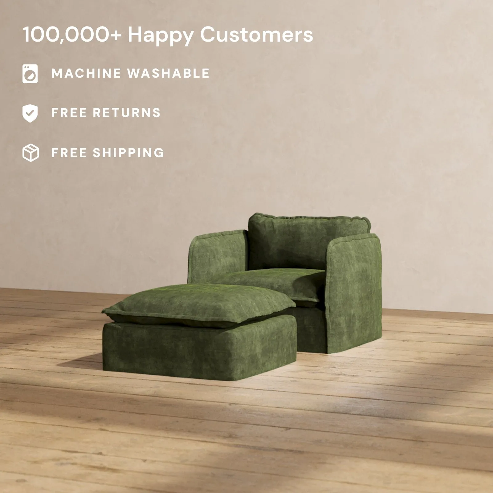 Modular Performance Armchair & Ottoman in Olive | Relaxed Blend