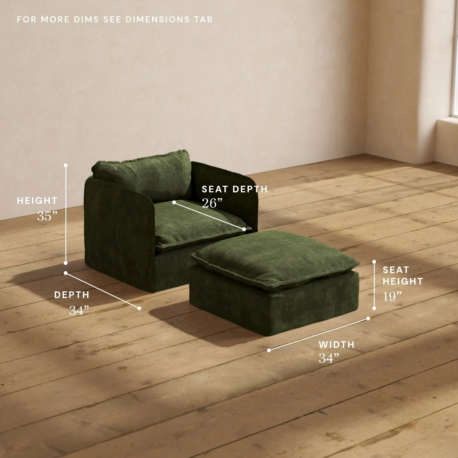 Modular Performance Armchair & Ottoman in Olive | Relaxed Blend