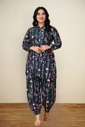Navy Floral Stripe Afghani Set