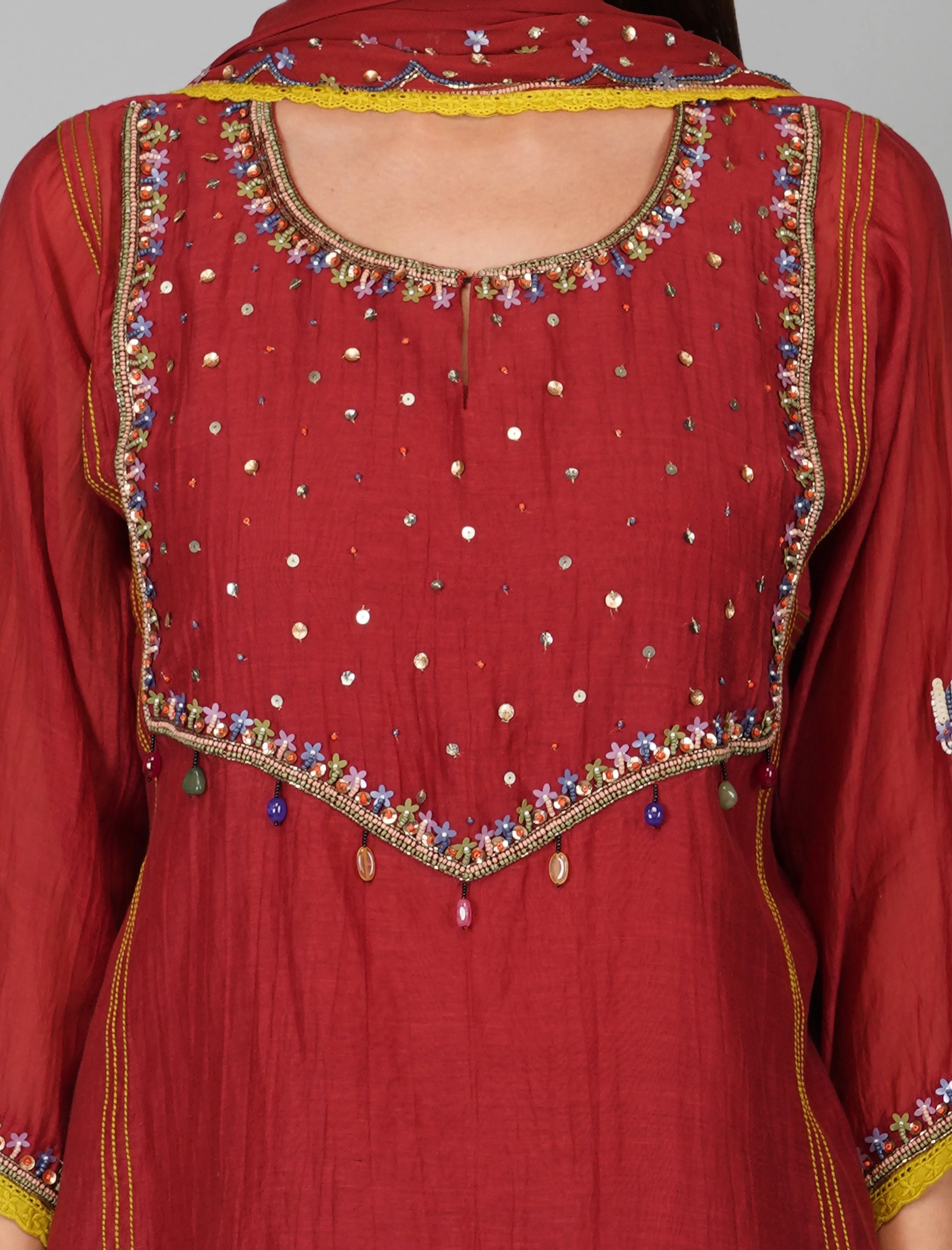 Red Sequined Chanderi Gharara Sets