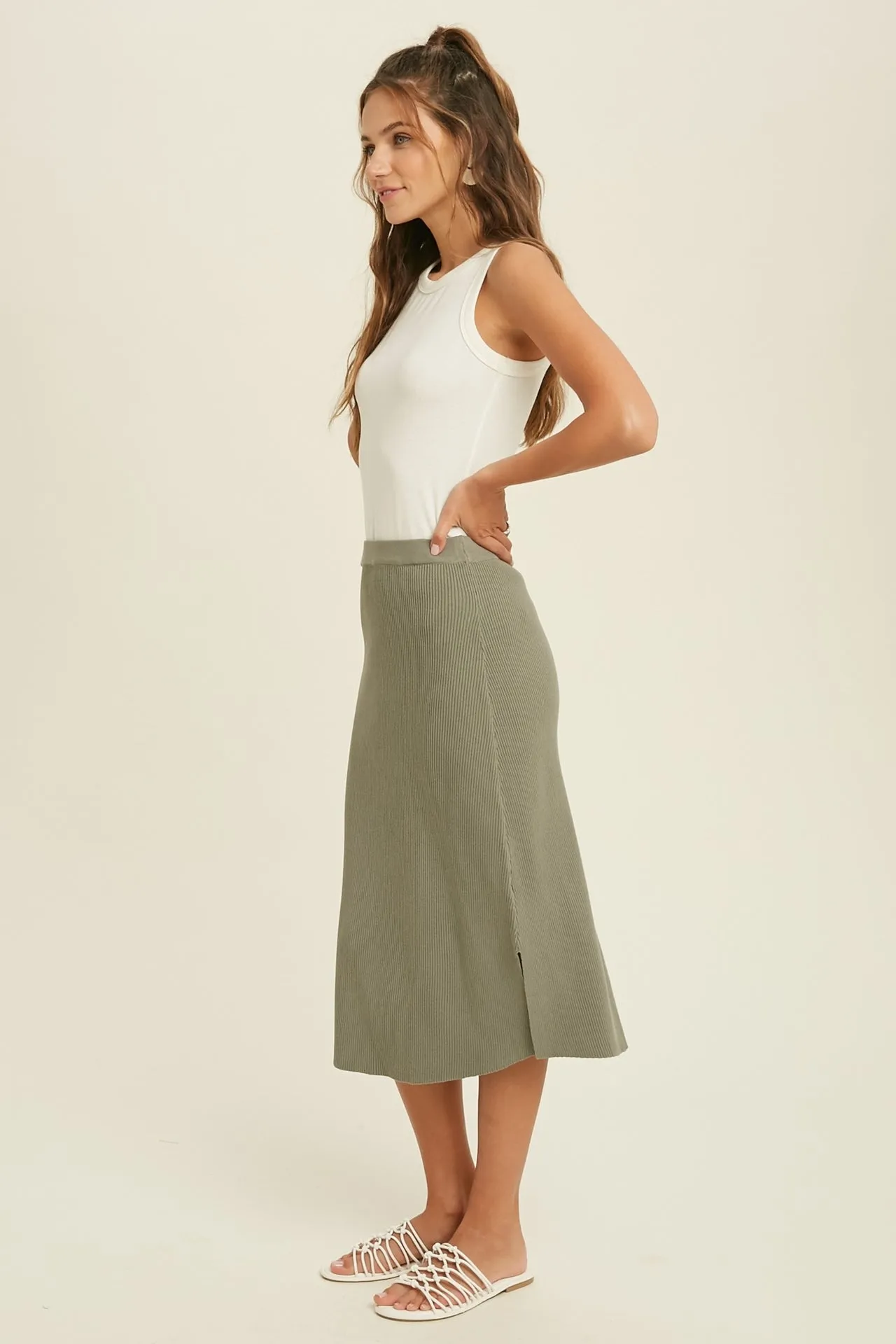 Ribbed Round Neck Tank - Ivory