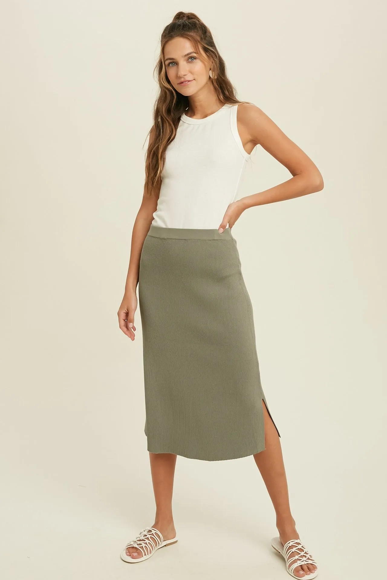 Ribbed Round Neck Tank - Ivory