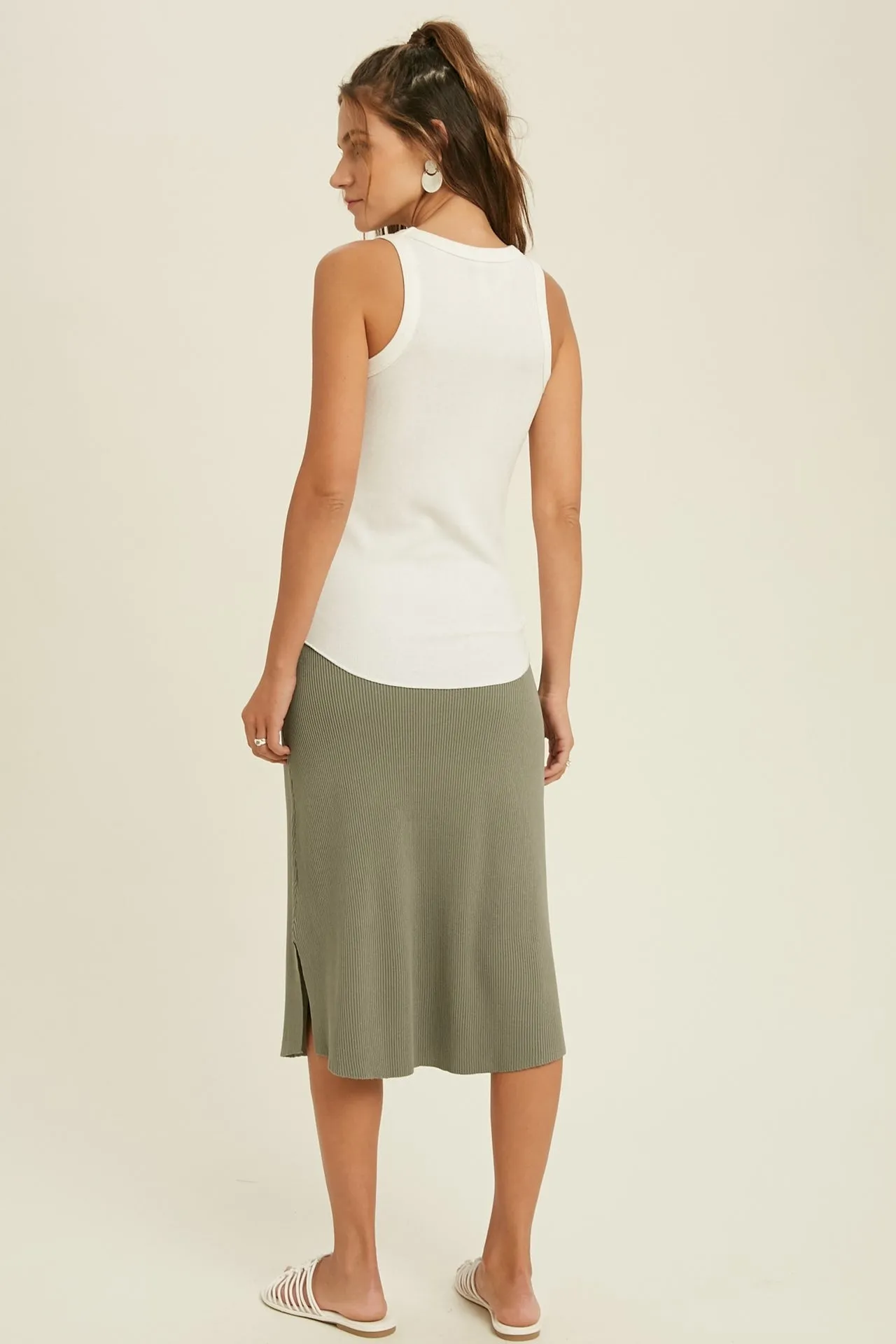 Ribbed Round Neck Tank - Ivory