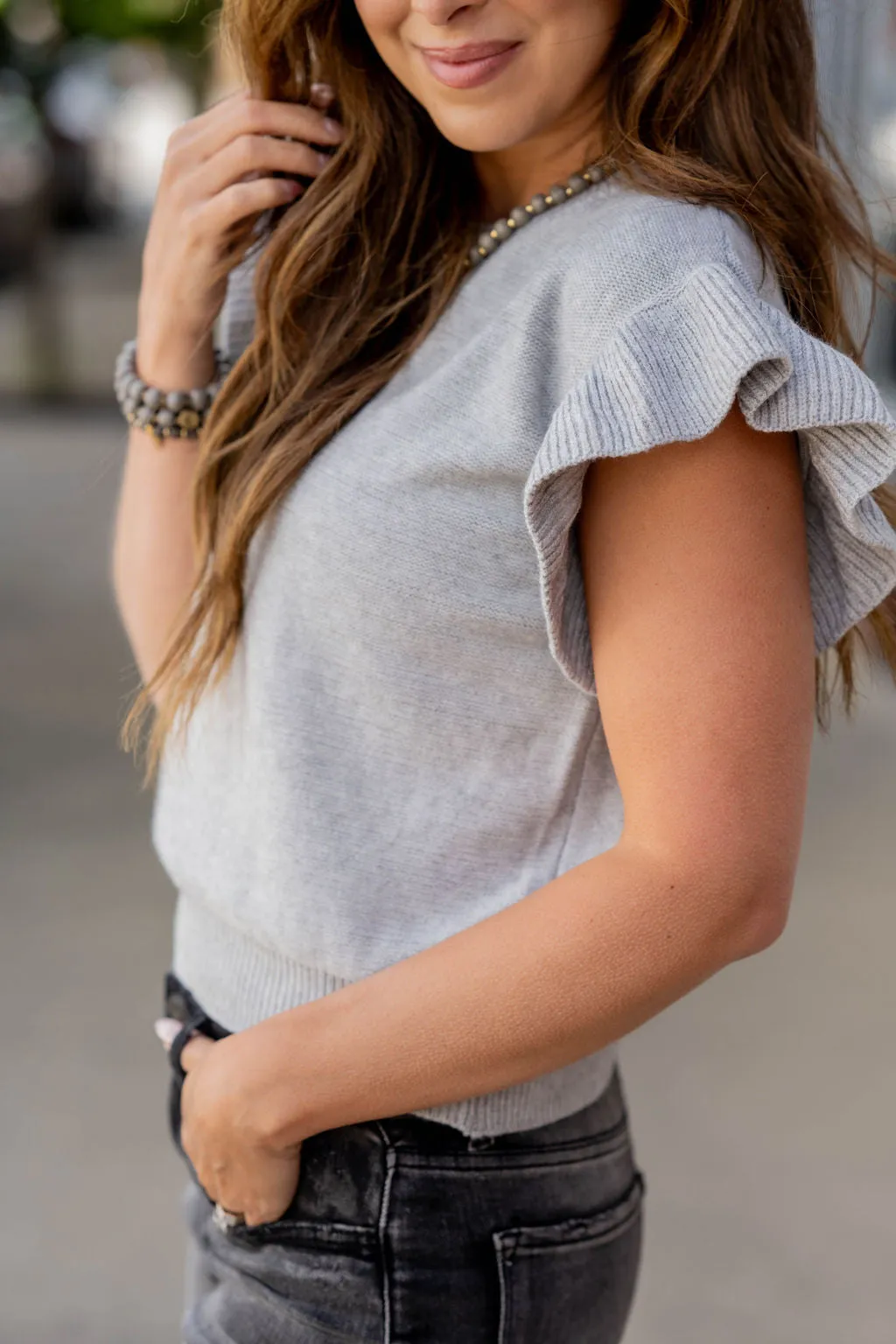 Ribbed Ruffle Knit Tee