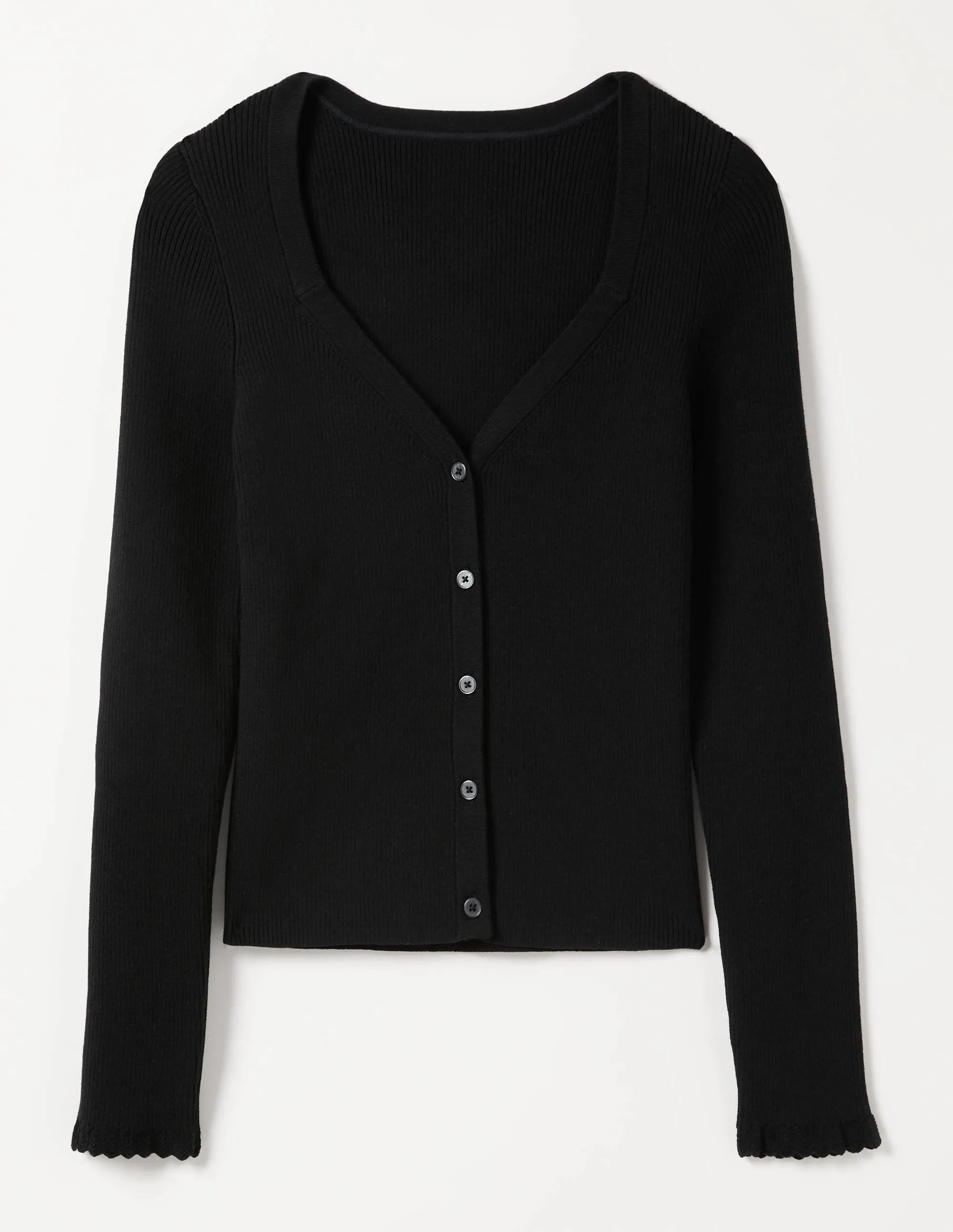 Ribbed Sweetheart Cardigan-Black