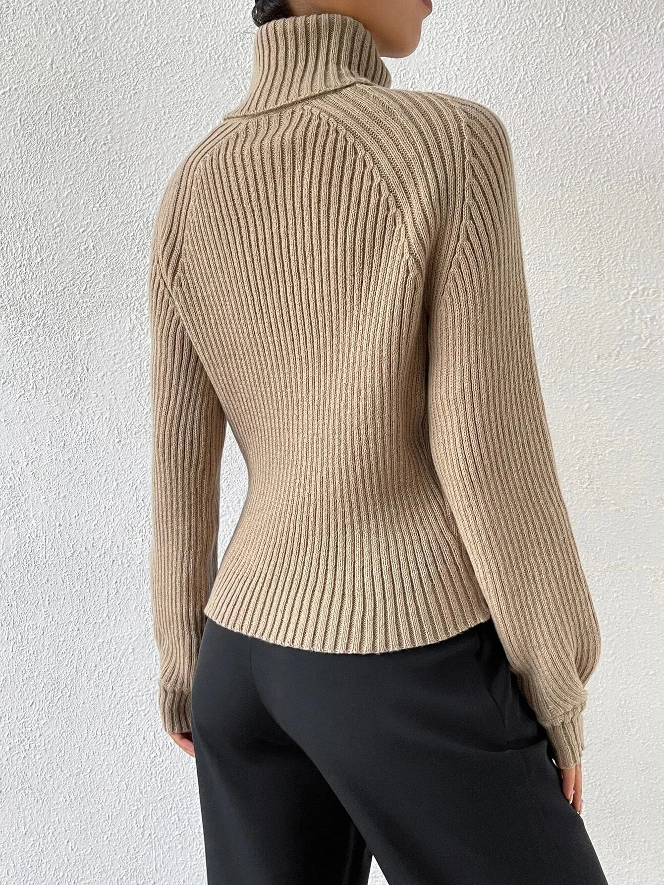 Shein Turtleneck Raglan Sleeve Ribbed Knit Sweater