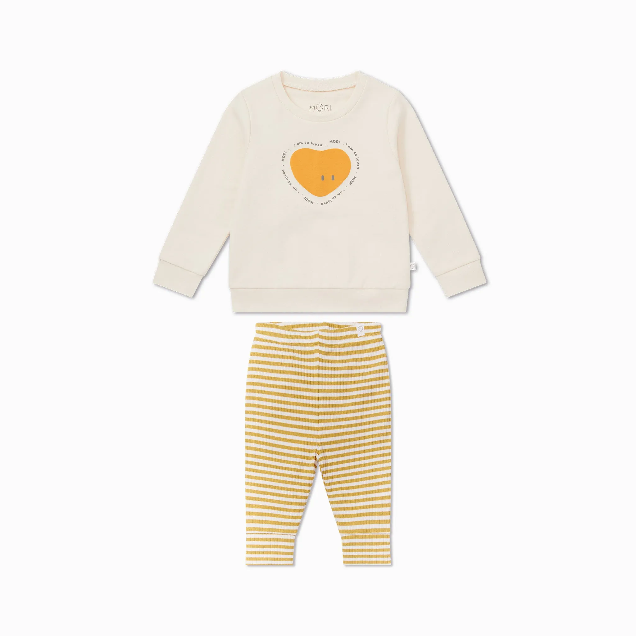 So Loved Sweatshirt & Striped Ribbed Leggings Outfit
