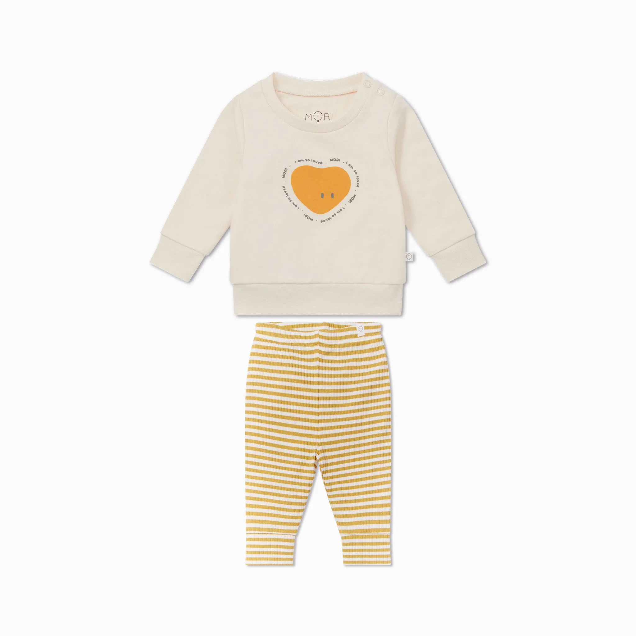 So Loved Sweatshirt & Striped Ribbed Leggings Outfit