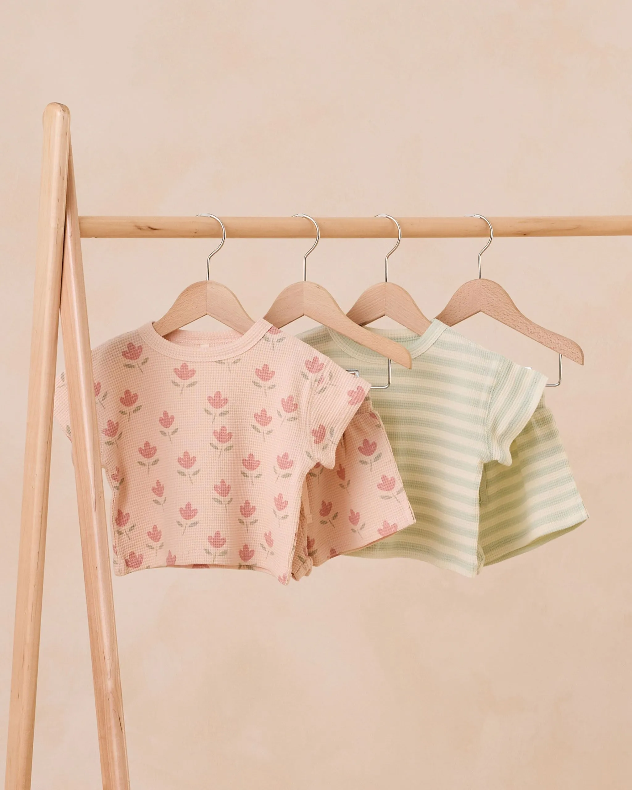 Waffle Tee   Short Set - Tulips