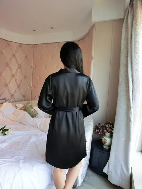 Women Nightwear Autumn Sexy pajamas with Chest Pads Robes Sets Satin Sleepwear Nightdress   Bathrobe Gown 3 Pieces Pajamas