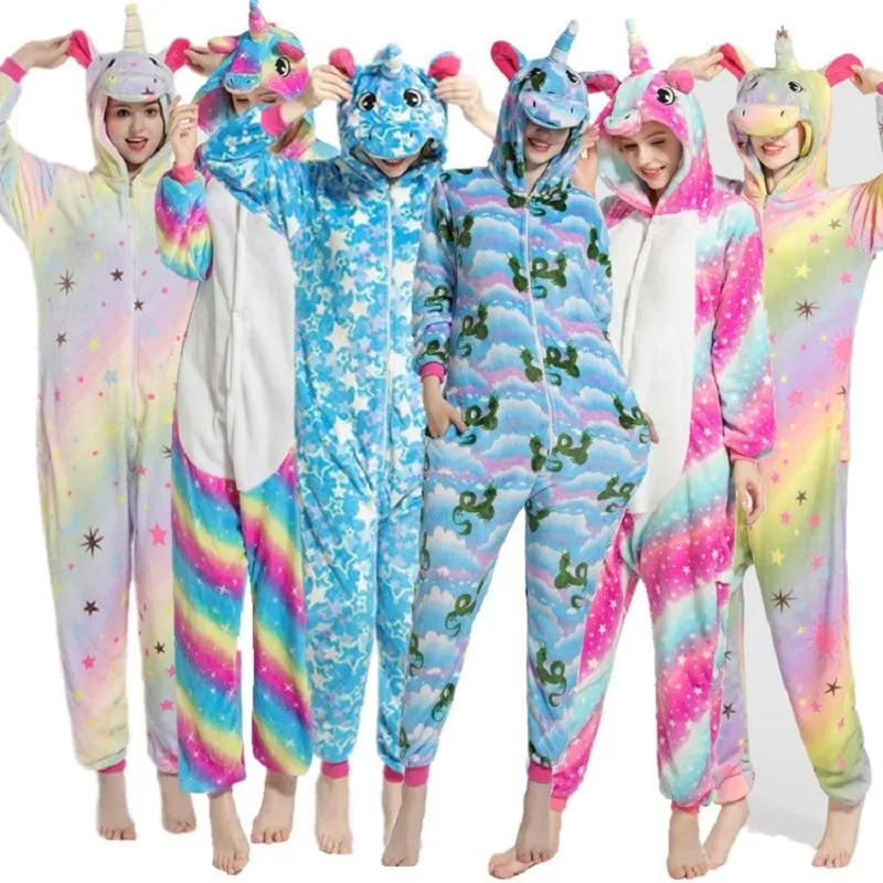 Women Unicorn Pajamas Sets Flannel Homewear Animal Pajamas Kigurumi Winter Starry sky unicornio Nightie pijama mujer Sleepwear