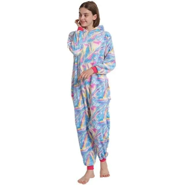 Women Unicorn Pajamas Sets Flannel Homewear Animal Pajamas Kigurumi Winter Starry sky unicornio Nightie pijama mujer Sleepwear